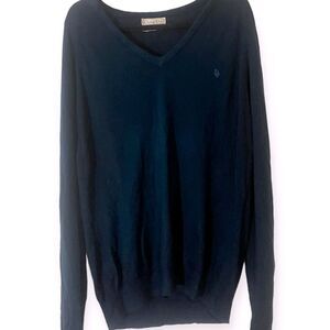 Christian Dior Vintage Monsieur V-Neck Sweater XL Blue Embroidered Logo 80s 90s